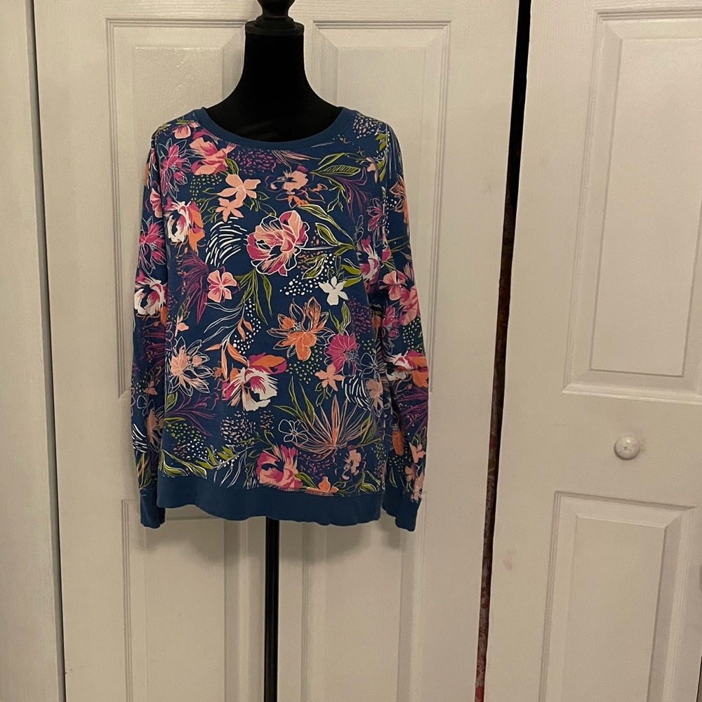 Caribbean Joe Floral Sweatshirt - Blue and Pink
